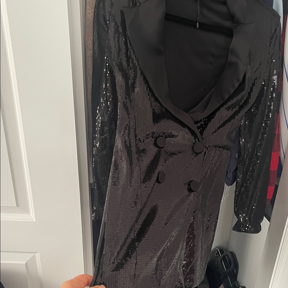 Bershka Black Sequin Blazer Dress